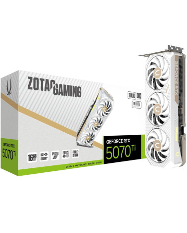 Видеокарта Zotac RTX5070Ti SOLID CORE OC WHITE ED 16GB GDD7 256bit 3xDP HDMI 3FAN PREMIUM PACK