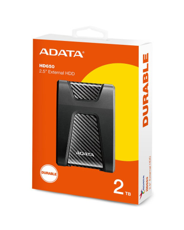 Жесткий диск внешний ADATA HD650 AHD650-2TU31-CBK 2TB 2.5" USB 3.1, LED indicator, Black, Retail 20 (460455) 