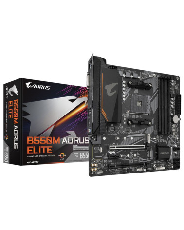 Материнская плата Gigabyte B550M AORUS ELITE, Socket AM4, AMD B550, 4xDDR4-3200, DVI-D+HDMI, 2xPCI-Ex16, 1xPCI-Ex1, 4xSATA3(RAID