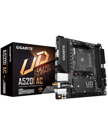 Материнская плата Gigabyte A520I AC, Socket AM4, AMD A520, 2xDDR4-3200, HDMI+HDMI+DP, 1xPCI-Ex16, 4xSATA3(RAID 0,1,10), 1xM.2, 8