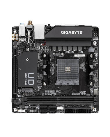 Материнская плата Gigabyte A520I AC, Socket AM4, AMD A520, 2xDDR4-3200, HDMI+HDMI+DP, 1xPCI-Ex16, 4xSATA3(RAID 0,1,10), 1xM.2, 8