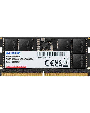 Модуль памяти ADATA 8GB 5600 MHz DDR5 SODIMM AD5S56008G-S Non-ECC, CL45-46-46, 1.1V, RTL