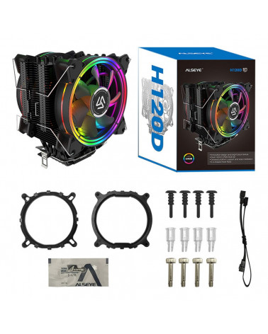 Вентилятор ALSEYE H120D Universal, TDP 200W, Heat Pipe:6mm*6pcs, 8002000RPM, 11.6-35.3dB(A), RGB, RTL 18 (872339)/(874043) 