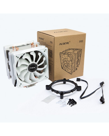 Вентилятор ALSEYE S120D-W Universal, TDP 135W, 2x120FAN, 4 heat pipe, WHITE, PWM, RTL20 (874265) 