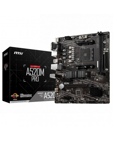 Материнская плата MSI A520M PRO ,Socket AM4, AMD® A520, 2xDDR4-4600, HDMI+DP+VGA, 1xPCI-Ex16x, 2xPCI-Ex1x, 4xSATA3(RAID 0/1/10),