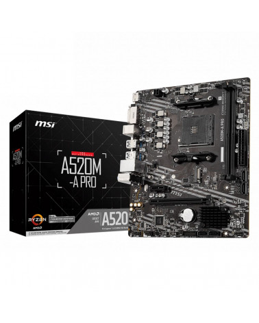 Материнская плата MSI A520M-A PRO , mATX, Socket AM4, AMD® A520, 2xDDR4-4600, HDMI+DVI-D, 1xPCI-Ex16x, 1xPCI-Ex1x, 4xSATA3(RAID 