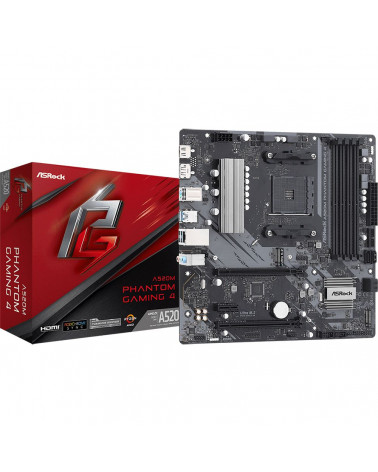 Материнская плата ASRock A520M PHANTOM GAMING 4, Socket AM4, AMD A520, 4xDDR4-3200, HDMI+DP, 2xPCI-Ex16, 1xPCI-Ex1, 4xSATA3(RAID