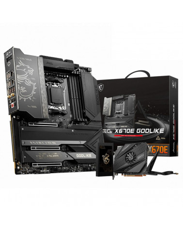 Материнская плата MSI MEG X670E GODLIKE, AM5,4DDR5,3PCI - Ex16,4M.2,8SATA3,3USB 3.2 Gen2x2,8USB3.2 Gen2,4USB3 (010122) 