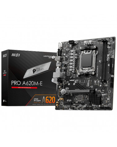 Материнская плата MSI PRO A620M-E A620 AM5 2DDR5 1PCI-Ex16 1PCI-Ex1 1M.2 4SATA3 6USB3.2 Gen1 6USB2.0 HD Audio 