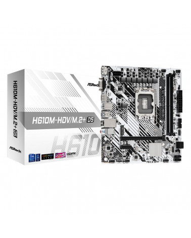 Материнская плата ASRock H610M-HDV/M.2+ D5, Socket 1700, Intel®H610, 2xDDR5-4800, D-SUB+HDMI+DP, 1xPCI-Ex16, 1xPCI-Ex1, 4xSATA3,