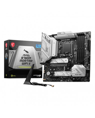 Материнская плата MSI MAG B760M MORTAR WIFI II mATX LGA1700 4DDR5 PCI-Ex16 PCI-Ex4 3M.2 4SATA3 USB3.2 Gen2x2 Wi-Fi 6E 2,5G Ether