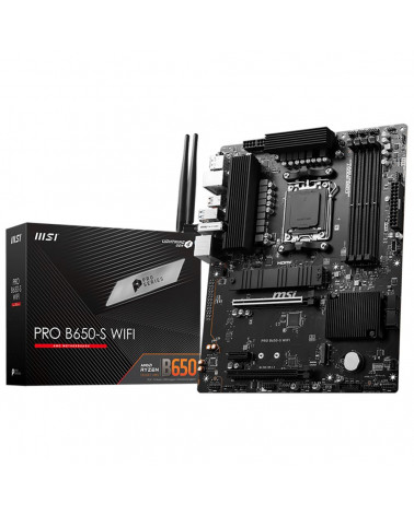 Материнская плата MSI PRO B650-S WIFI \601-7E26-040,10 \801-7E26-004 \STD OPT:C PRO B650-S WIFI, B650, AM5, 4DDR5, 2PCI-Ex16, 1P