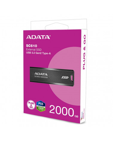 Твердотельный накопитель SSD ADATA 2TB SC610 BOXBLACK/RED  USB 3.2 Gen2 Type-A, 550/500, SC610-2000G-CBK/RD 