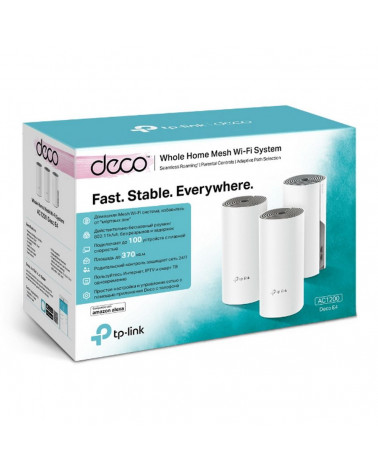 Точка доступа Wi-Fi TP-LINK Deco E4(3-pack) AC1200 Домашняя Mesh Wi-Fi система, чипсет Qualcomm, 867 Мбит/с на 5 ГГц + 300 Мбит/