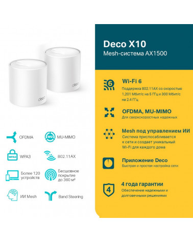 Точка доступа Wi-Fi TP-LINK Deco X10(2-pack) Mesh-система AX1500 Wi-Fi 6 