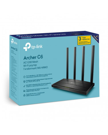 Маршрутизатор TP-LINK Archer C6 AC1300 Двухдиапазонный Wi-Fi гигабитный роутер, до 867 Мбит/с на 5 ГГц + до 300 Мбит/с на 2,4 ГГ