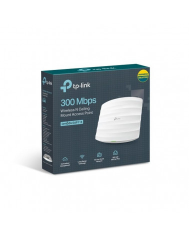 Точка доступа Wi-Fi TP-LINK EAP115 N300 Потолочная точка доступа Wi-Fi, чипсет QCA (Atheros), до 300 Мбит/с на 2,4 ГГц, поддержк