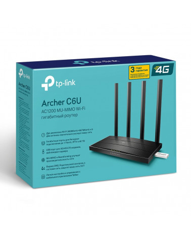 Маршрутизатор TP-LINK Archer C6U AC1200 Двухдиапазонный 4G LTE Wi-Fi роутер,встроенный 4G LTE модем,поддержка LTE-FDD/LTE-TDD/DC