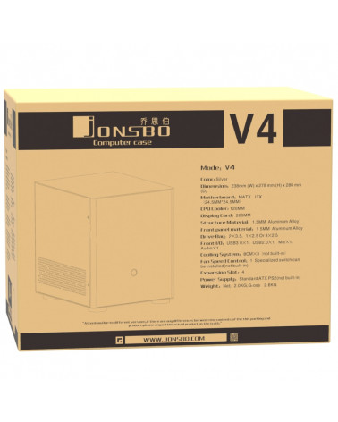 Корпус JONSBO V4 Silver без БП, mini-ITX, micro-ATX, серебристый