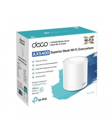 DECO X60(1-pack) Точка доступа AX3000 Whole Home Mesh Wi-Fi System, WiFI 6 2402Mbps at 5G and 574Mbps at 2.4G, 2x Giga ports, su