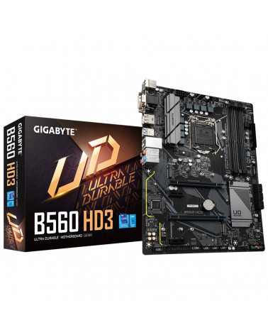 Материнская плата Gigabyte B560 HD3, Socket 1200, Intel®B560, 4xDDR4-3200, D-SUB+DVI-D+HDMI+DP, 2xPCI-Ex16, 2xPCI-Ex1, 6xSATA3, 