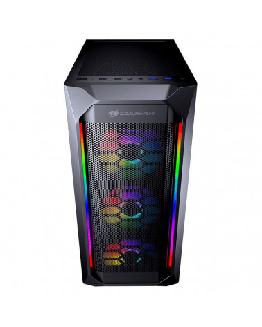 Корпус Cougar MX410 Mesh-G RGB, 4x 120mm ARGB fan + HUB, без БП, боковое окно, чёрный, ATX 