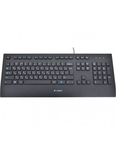 Клавиатура Logitech K280E |920-005215| черная, низкопрофильная, 103 клавиши, подставка под запястья, защита от воды, USB 1,8м, (