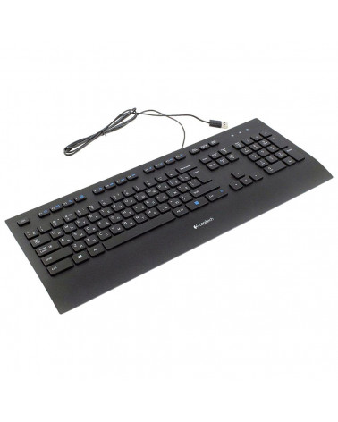 Клавиатура Logitech K280E |920-005215| черная, низкопрофильная, 103 клавиши, подставка под запястья, защита от воды, USB 1,8м, (