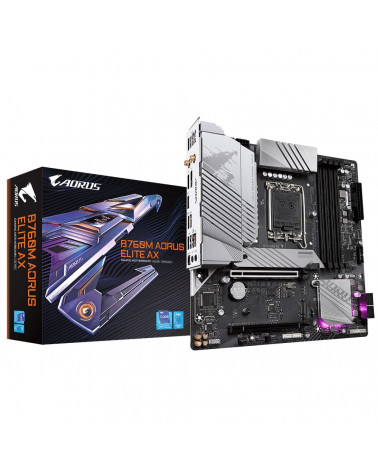 Материнская плата Gigabyte B760M AORUS ELITE AX, Socket 1700, Intel®B760, 4xDDR4-3200, HDMI+DP, 1xPCI-Ex16, 1xPCI-Ex1, 4xSATA3(R