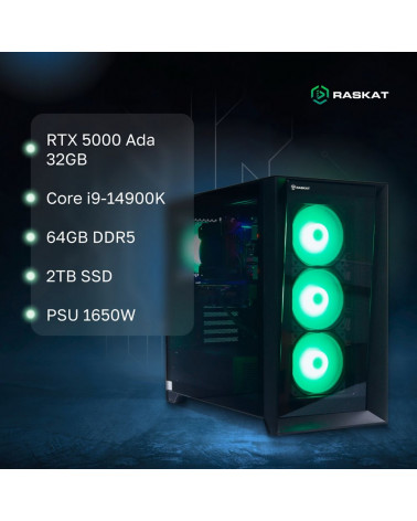 Компьютер Raskat STATION 930 (Intel Core i9-14900K, Intel Z790, RAM 64GB, SSD 2TB, NVIDIA QUADRO RTX A5000 32GB, 1650W, noOS) 