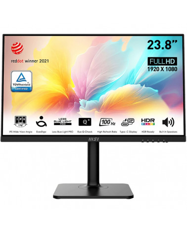 Монитор MSI Modern MD2412P 23.8" Black (IPS, 1920x1080, HDMI+Type C, 1 ms, 178°/178°, 300 cd/m, 1000:1 (100M:1), 100Hz, MM, Pivo