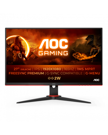 Монитор AOC 27" 27G2SPAE Black-Red (IPS, 1920x1080, D-Sub+HDMI+HDMI+DP, 1 ms, 178°/178°, 250 cd/m, 1000:1, 165Hz, MM) 