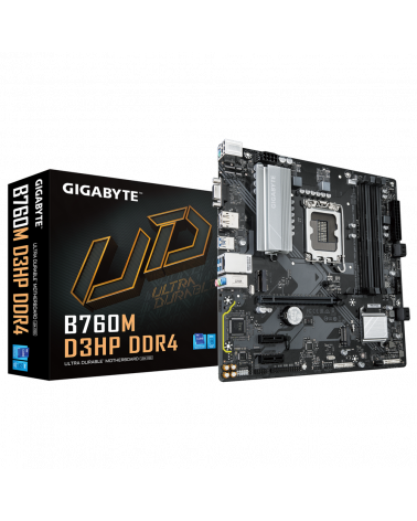 Материнская плата Gigabyte B760M D3HP DDR4, RTL Socket 1700, Intel®B760, 4xDDR4-3200, D-SUB+HDMI+DP, 1xPCI-Ex16, 2xPCI-Ex1, 4xSA