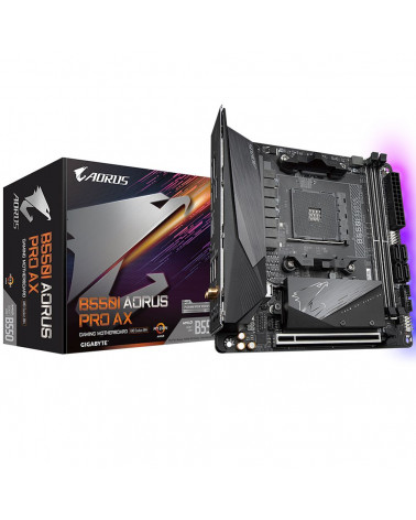 Материнская плата Gigabyte B550I AORUS PRO AX, Socket AM4, AMD B550, 2xDDR4-3200, HDMI+HDMI+DP, 1xPCI-Ex16, 4xSATA3(RAID 0,1,10)