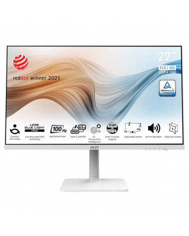 Монитор 27" MSI Modern MD272XPW White (IPS, 1920x1080, HDMI+DP+Type C, 4 ms, 178°/178°, 300 cd/m, 1000:1 (100M:1), 100Hz, Pivot,