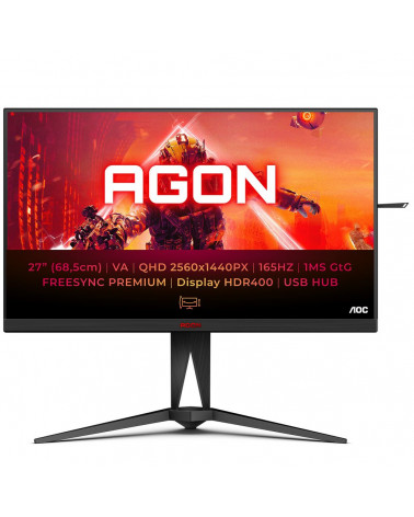 Монитор 27" AOC AG275QXN Black (VA, 2560x1440, HDMI+HDMI+DP, USB HUB, 1 ms, 178°/178°, 400 cd/m, 1000:1, 165Hz) 