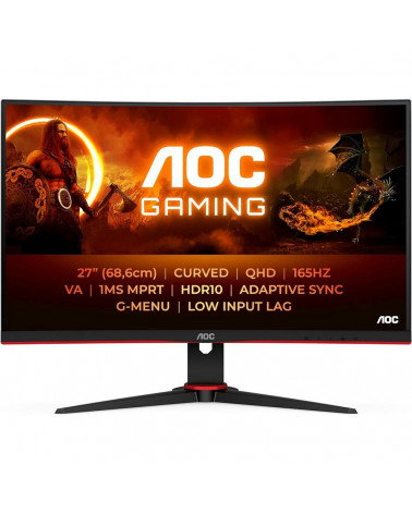 Монитор 27" AOC CQ27G2SE Black-Red  (VA, изогнутый, 2560x1440, 165Hz, 1 ms, 178°/178°, 250 cd/m, 80M:1, +2xHDMI 2.0, +DisplayPor