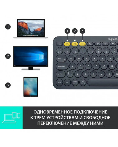 Клавиатура беспроводная Logitech K380 Multi-Device Bluetooth Keyboard Gray серая, копактная, 79 круглых клавиш, Bluetooth 3,0, п