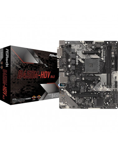 Материнская плата ASRock B450M-HDV R4.0, Socket AM4, AMD B450, 2xDDR4-2667, D-SUB+DVI-D+HDMI, 1xPCI-Ex16, 1xPCI-Ex1, 4xSATA3(RAI