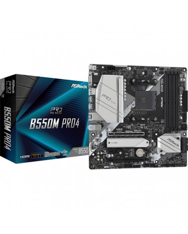 Материнская плата ASRock B550M PRO4, Socket AM4, AMD B550, 4xDDR4-3200, D-SUB+HDMI+DP, 2xPCI-Ex16, 1xPCI-Ex1, 6xSATA3(RAID 0/1/1