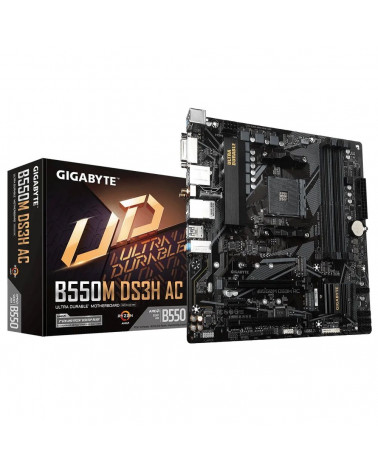 Материнская плата Gigabyte B550M DS3H AC, Socket AM4, AMD A520, 4xDDR4-3200, DVI-D+HDMI, 2xPCI-Ex16, 1xPCI-Ex1, 4xSATA3(RAID 0/1