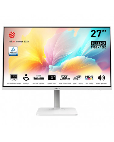 Монитор 27" MSI Modern MD2712PW White (IPS, 1920x1080, HDMI+Type C, 1 ms, 178°/178°, 300 cd/m, 1000:1 (100M:1), 100Hz) 