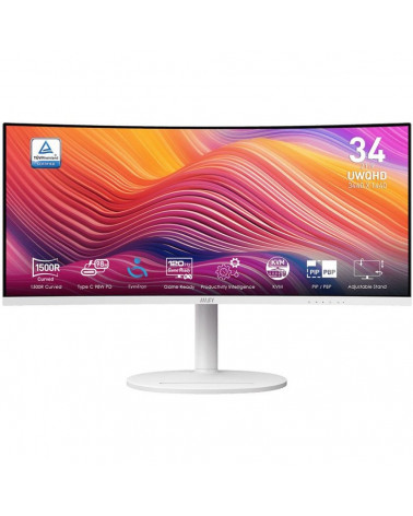 Монитор 34" MSI Modern MD342CQPW White (VA, 3440x1440, HDMI+HDMI+DP+Type C, USB, 1 ms, 178°/178°, 300 cd/m, 3000:1 (100M:1), 120