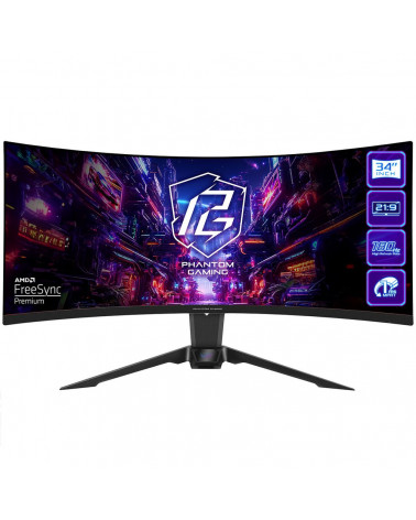 Монитор 34" ASRock Phantom Gaming PG34QRT2B Black (VA, 3440x1440, 2xHDMI+2xDP, 1 ms, 178°/178°, 500 cd/m, 3000:1, 180Hz, HDR400,