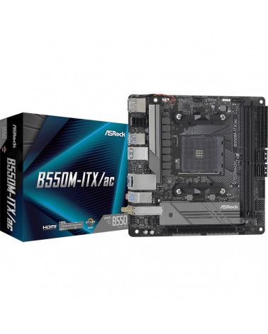 Материнская плата ASRock B550M-ITX/AC, Socket AM4, AMD B550, 2xDDR4-3200, HDMI+DP, 1xPCI-Ex16, 4xSATA3(RAID 0/1/10), 1xM.2, 8 Ch
