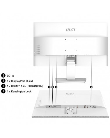 Монитор 23.8" MSI PRO MP2412W White (VA, 1920x1080, D-Sub+HDMI+DP, 1 ms, 178°/178°, 300 cd/m, 4000:1 (100M:1), 100Hz) 