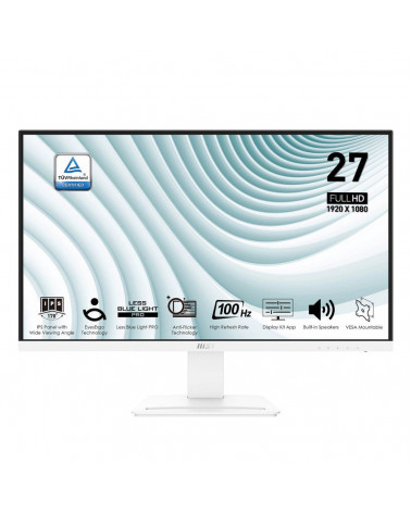 Монитор 27" MSI PRO MP273AW White (IPS, 1920x1080, D-Sub+HDMI+DP, 4 ms, 178°/178°, 300 cd/m, 1000:1 (100M:1), 100Hz, MM) 