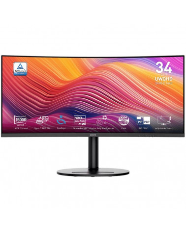Монитор 34" MSI Modern MD342CQP Black (VA, 3440x1440, HDMI+HDMI+DP+Type C, USB, 1 ms, 178°/178°, 300 cd/m, 3000:1 (100M:1), 120H