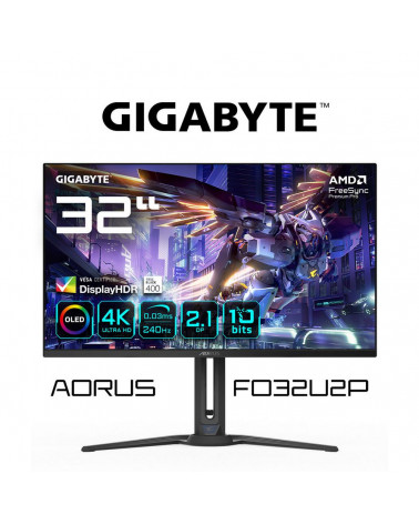 Монитор 31.5" Gigabyte AORUS FO32U2P-EK Black  (QD-OLED, 3840 х 2160, 240Hz, 250 cd/m, 1000:1, 2xHDMI 2.1, DP 2.1, DP 1.4 3xUSB 