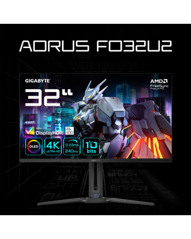 Монитор 31.5" Gigabyte AORUS FO32U2-EK Black (OLED, 3840 х 2160, 240Hz, 250 cd/m, 1000:1, 2xHDMI 2.1, DP 1.4 3xUSB 3.2, USB Type